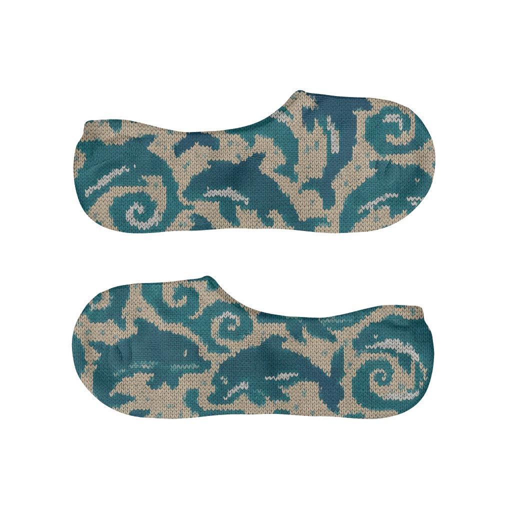 Dolphin Wave Lattice Knit Illusion soft cotton no-show socks