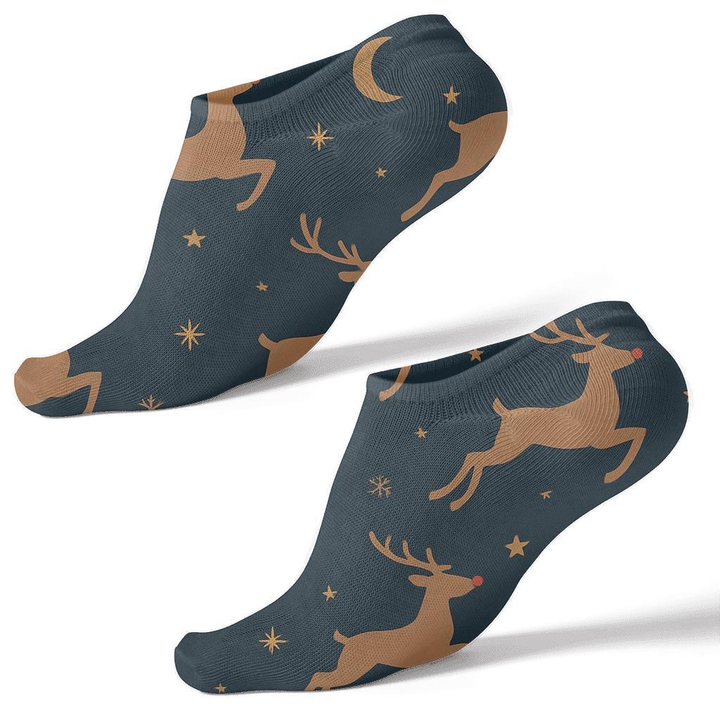 Reindeer Silhouettes With Rudolph Star Path designer print ankle socks