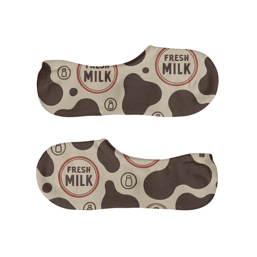 Retro Dairy Label Cow Spots And Milk Bottle Medallions breathable seamless no-show sockscustom no-show socks