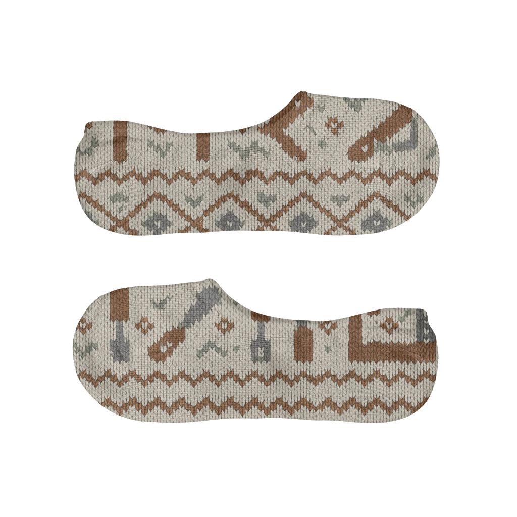 Knitted Illusion Carpenter Tool Fair Isle designer print no-show socks