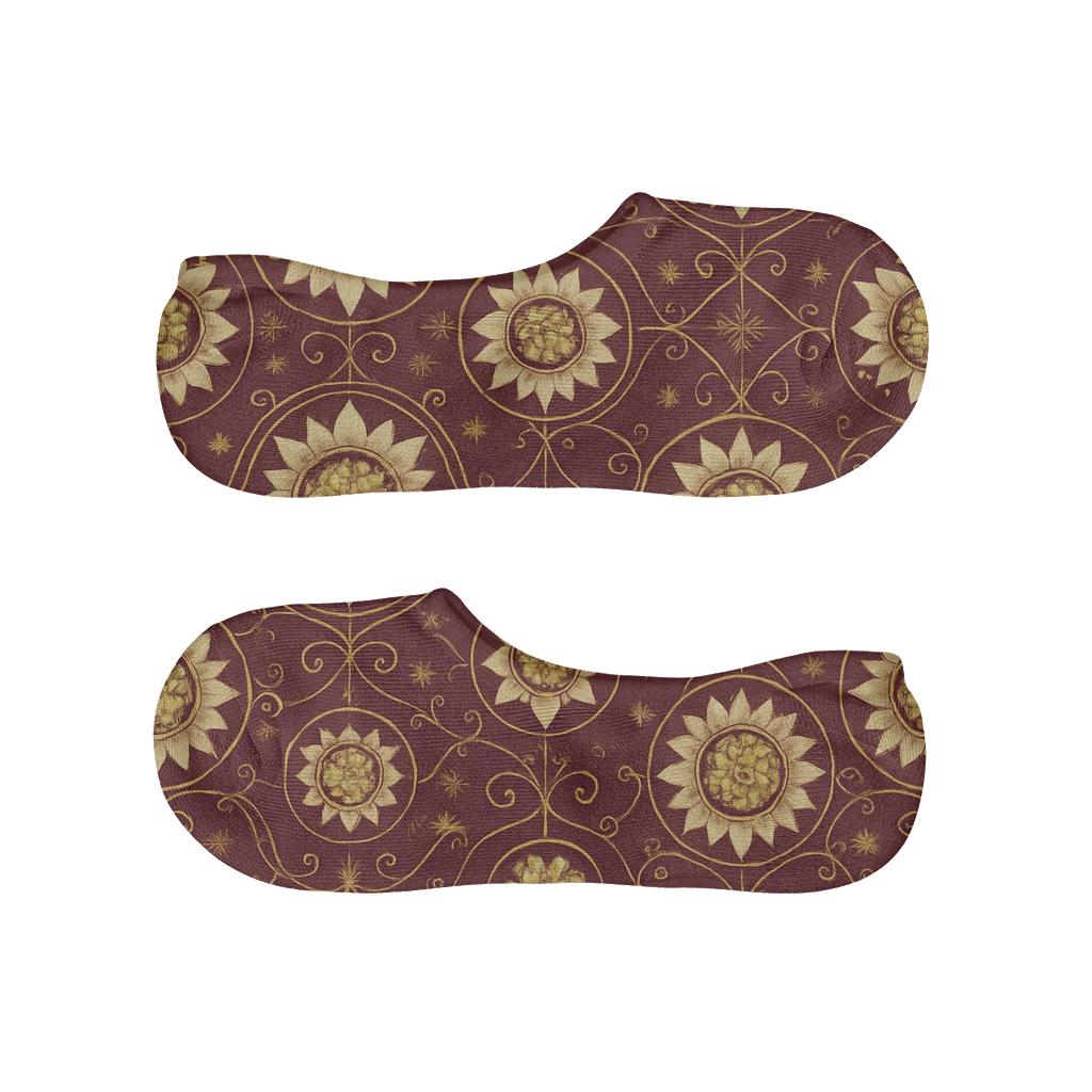 Ivory And Gold Cyathia Medallion Lattice On Deep Burgundy trendy no-show sock styles