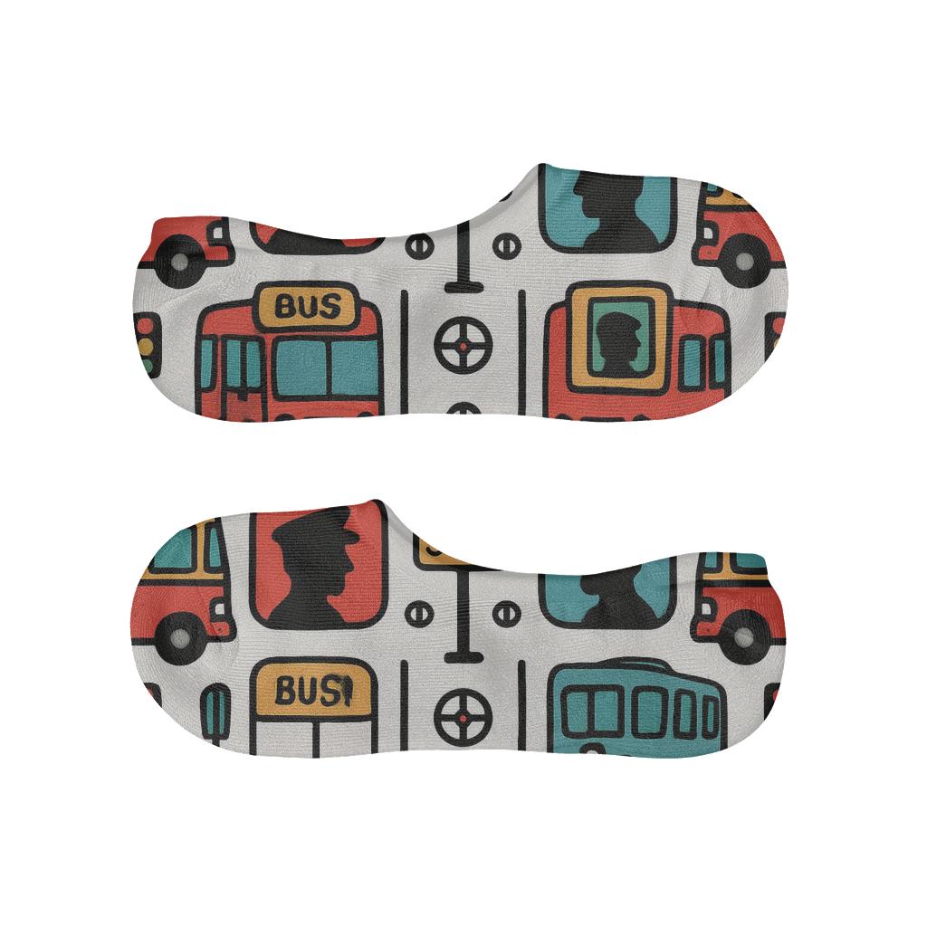 City Stop Symmetry Pattern With Bus Driver designer print no-show socks