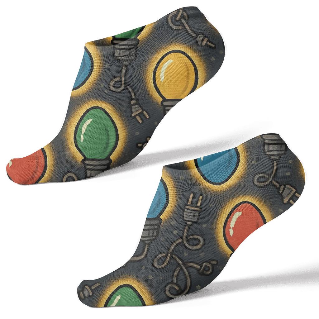 Multicolor Bulb Socket Grid On Deep Charcoal Background personalized ankle socks