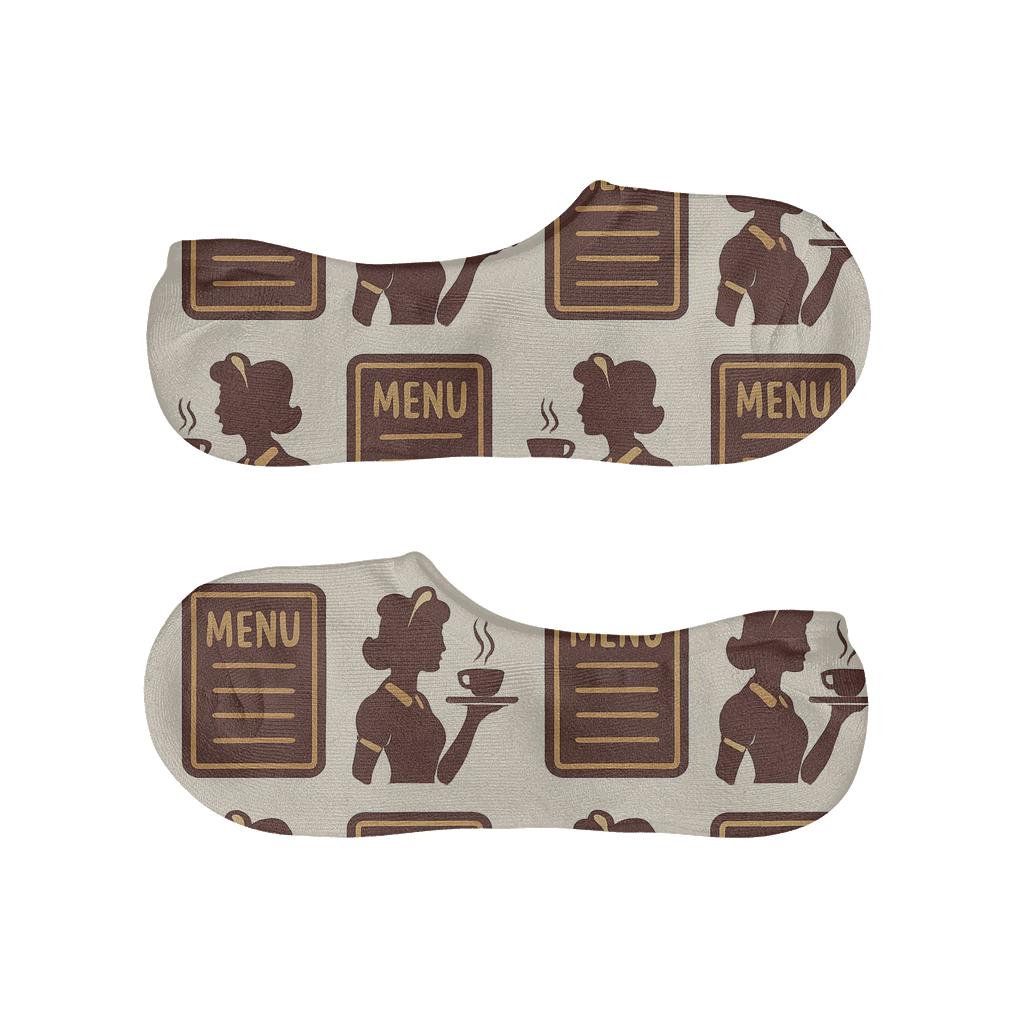 Menu Board Lattice With Waitress Cameos low cut no-show socks