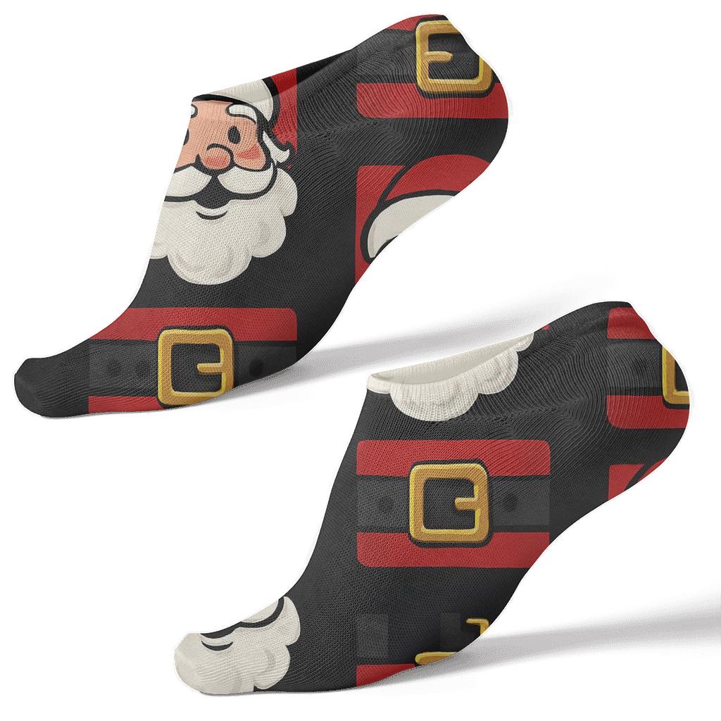 Belt Buckle Border Pattern With Santa Icons designer print ankle socks