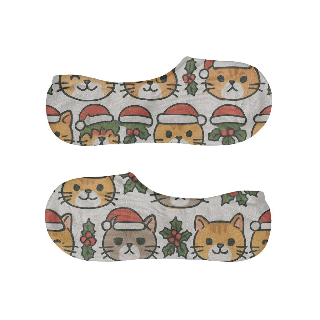 Paw Print Holly Bands With Cats On White Background designer print no-show socks