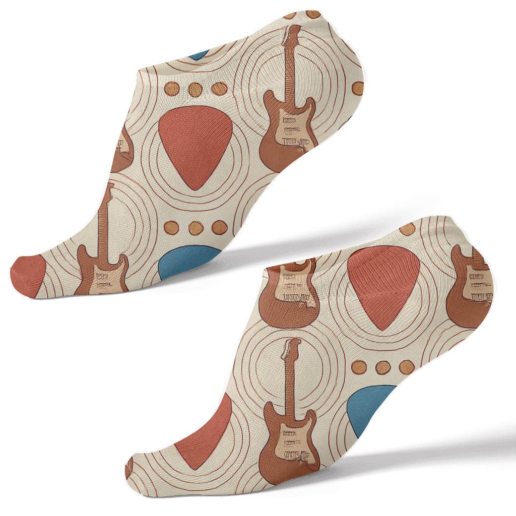 Vintage Poster Pattern With Guitar Picks premium sports ankle socks
