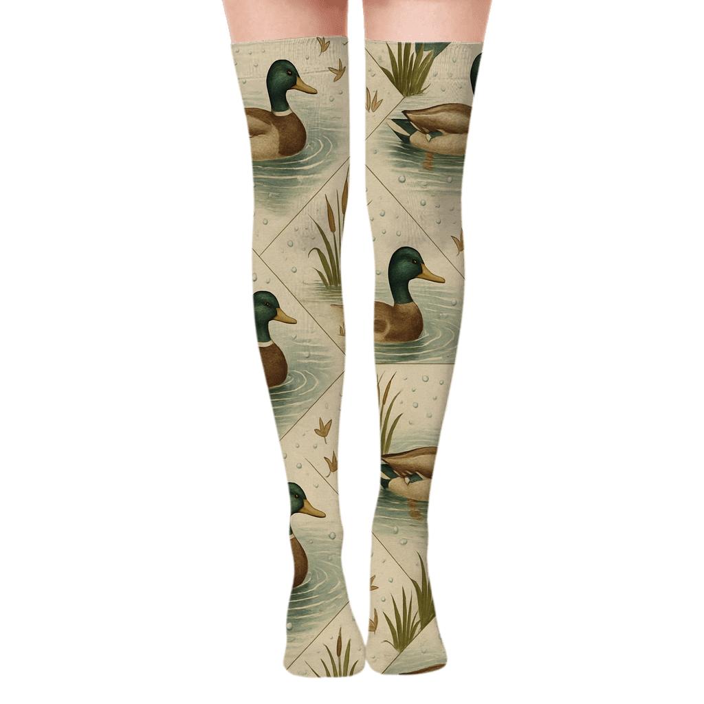 Wetland Tile Study With Duck Motifs soft everyday over-the-knee socks