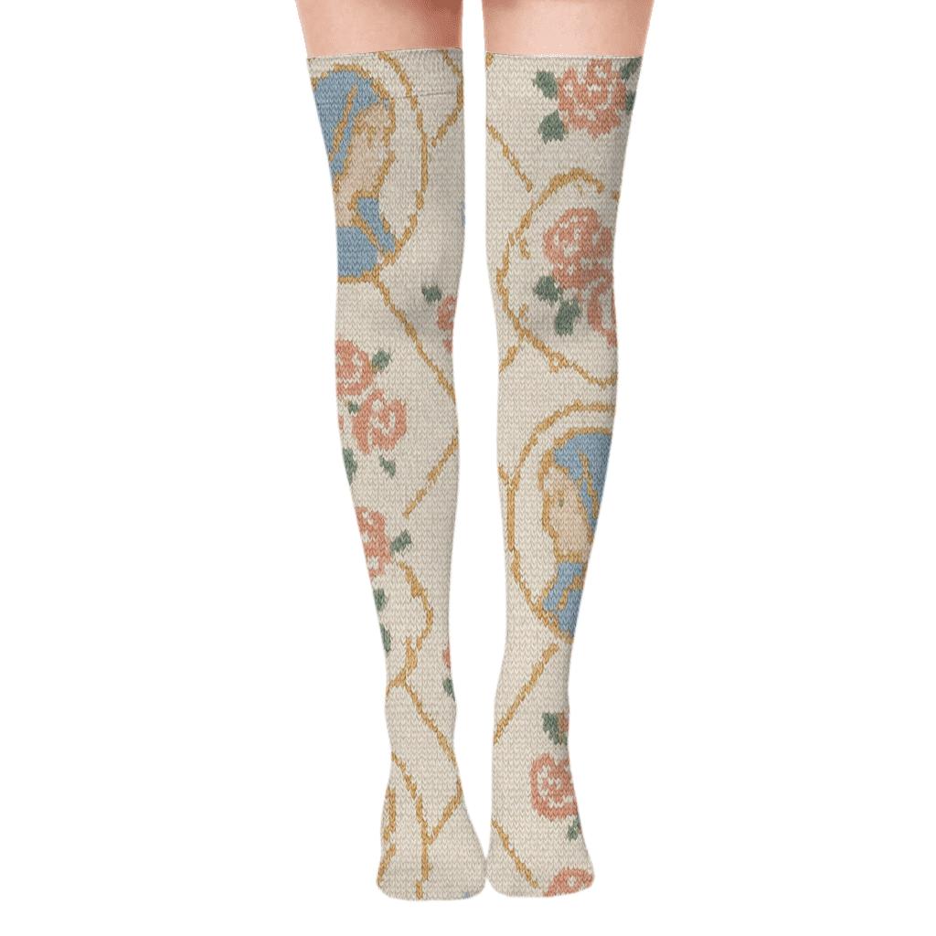 Mary Bonnet Rose Lattice premium cozy over-the-knee socks