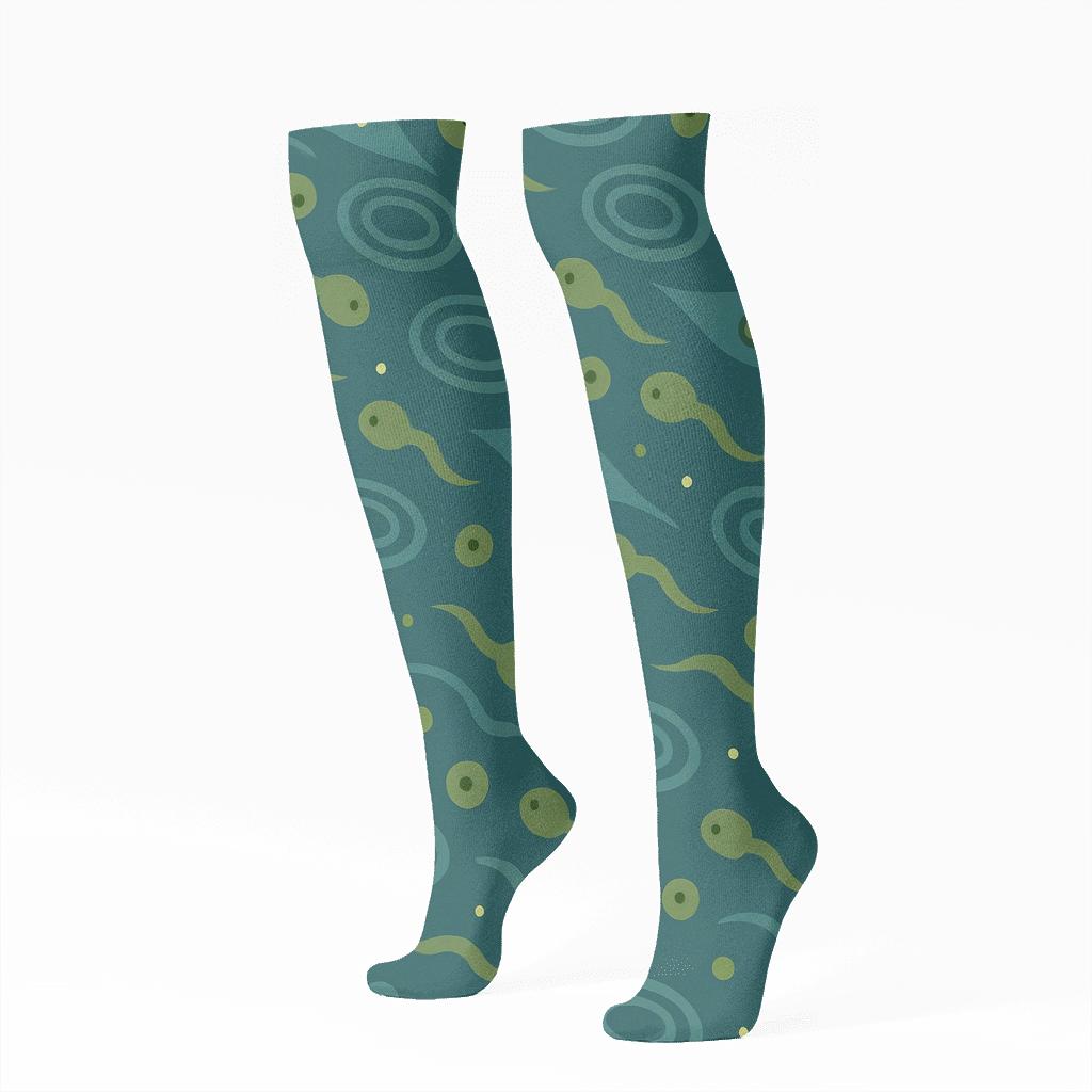 Tadpoles And Ripples With Frog Charm designer print knee-high socks
