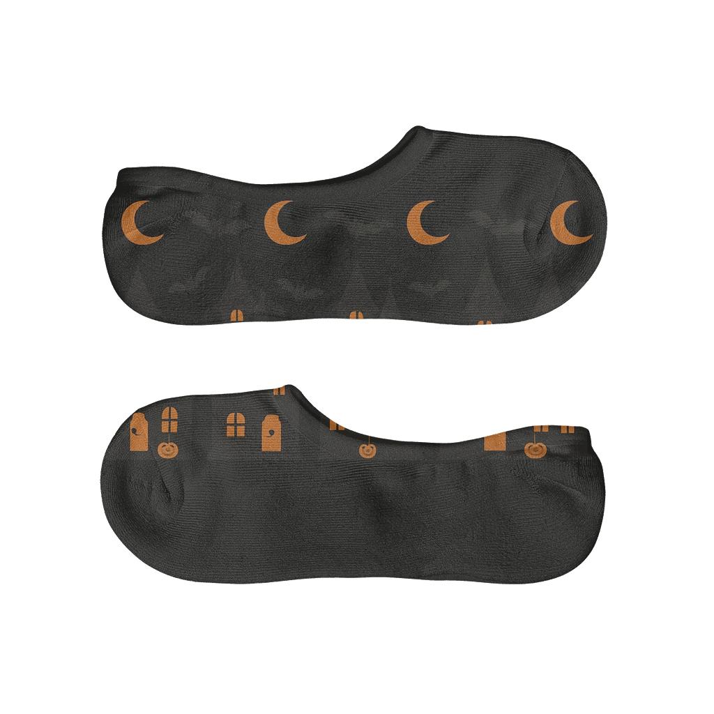 Haunted House Silhouette Border Repeat On Black Background breathable seamless no-show sockscustom no-show socks