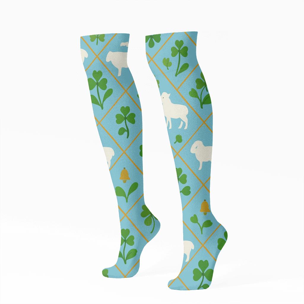 Clover Lattice With Sheep Silhouettes trendy patterned knee-high socks