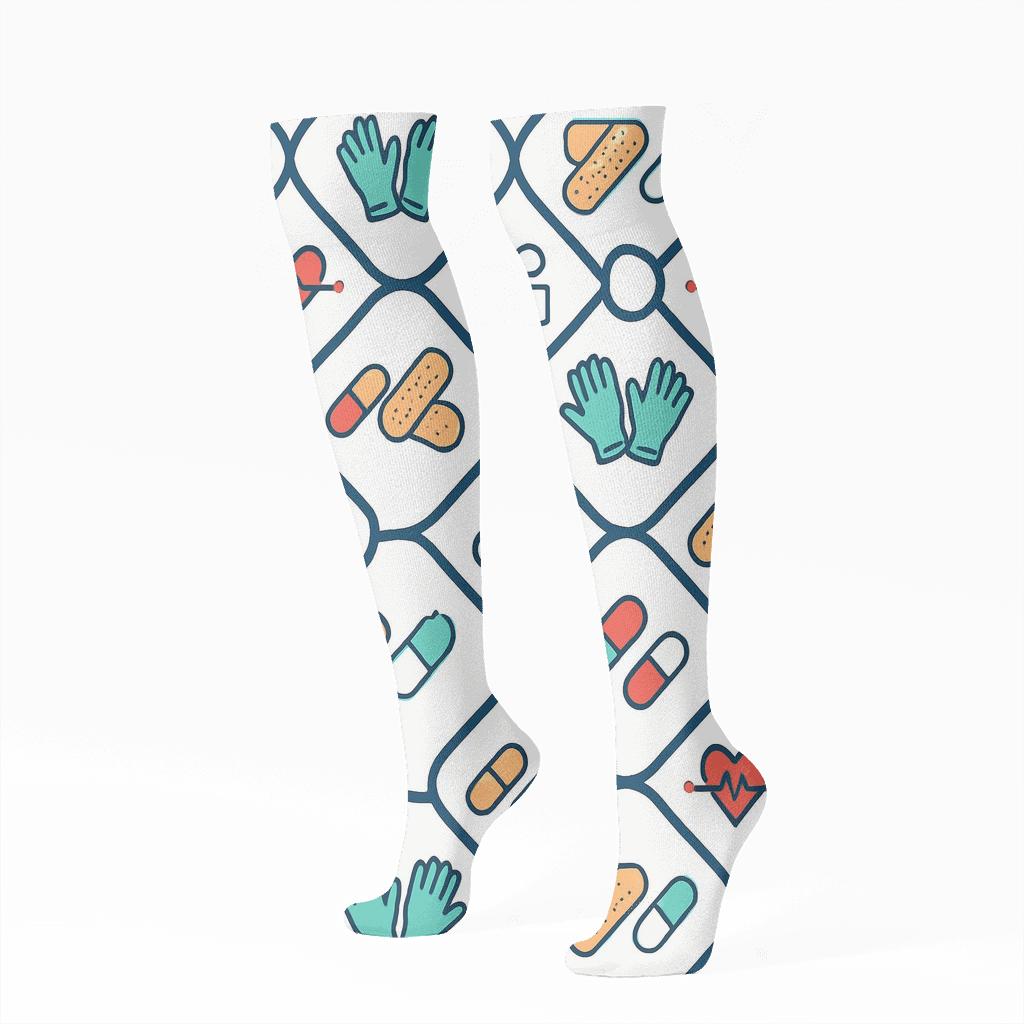 Nurse Stethoscope Lattice On Scrub Blue premium sports knee-high socks