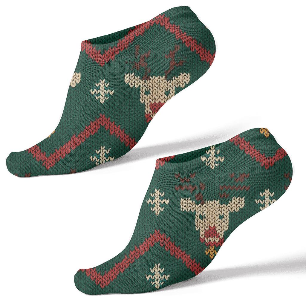 Knitted Illusion Xmas Reindeer Chevron comfortable cotton ankle socks