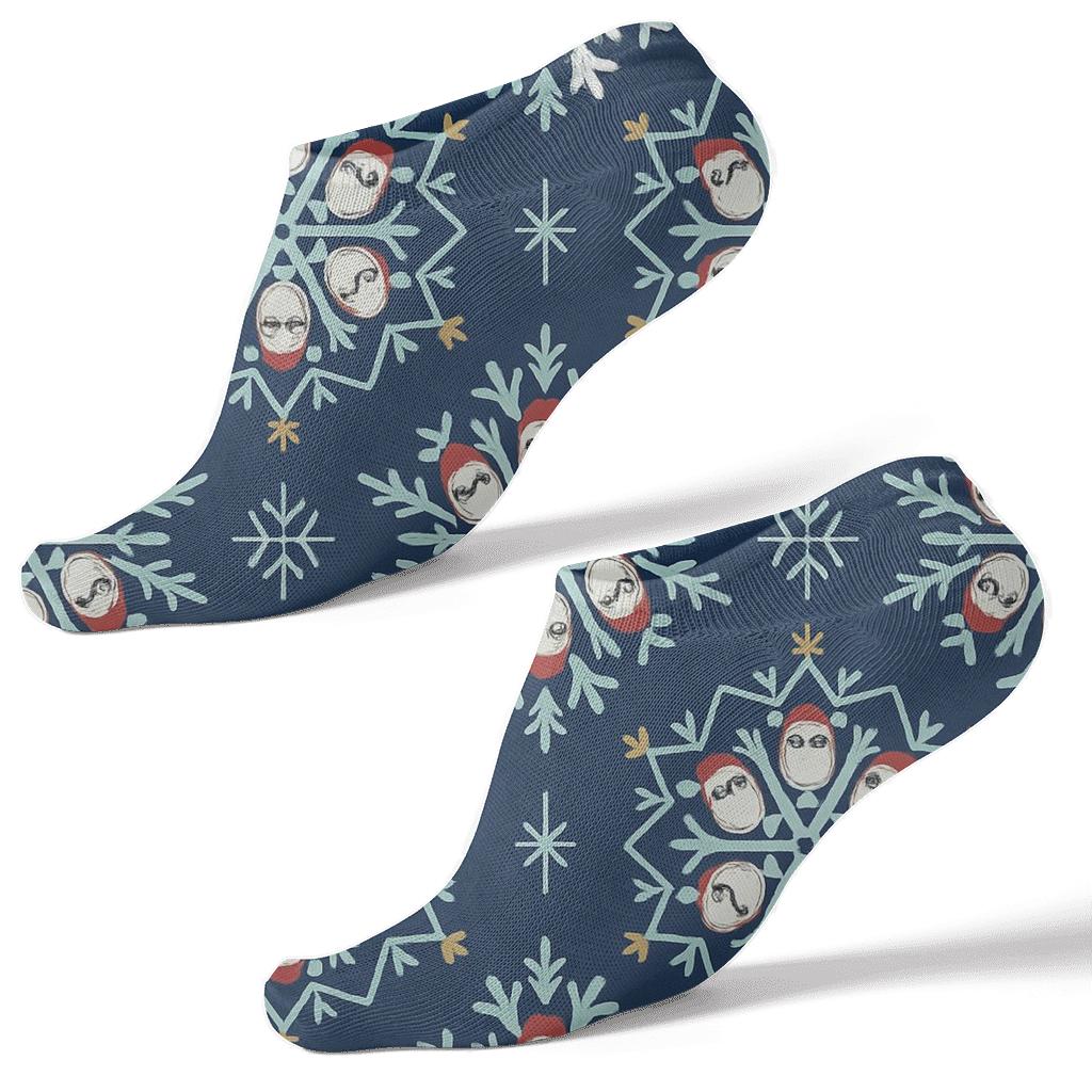Owl Snowflake Medallion Radial Repeat On Navy Blue Background premium sports ankle socks