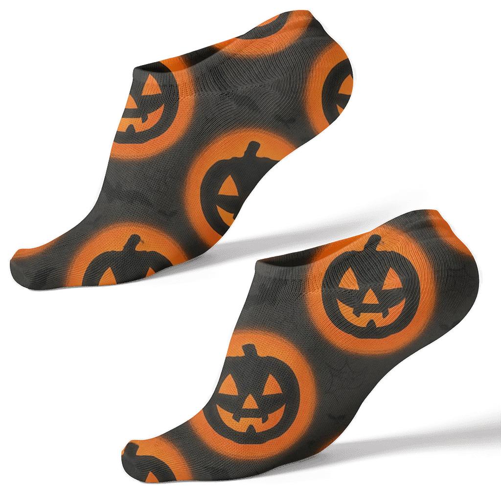 Glowing Jack O Lantern Medallion Tiles On Black Background comfortable cotton ankle socks