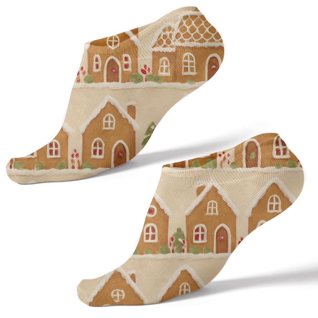 Gingerbread Village With Xmas Border Bands stylish athletic ankle socks