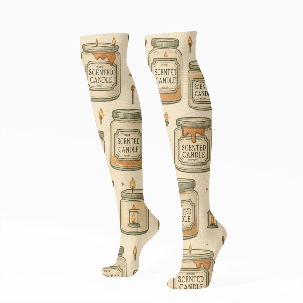 Apothecary Label Pattern With Candle Jars stylish athletic knee-high socks