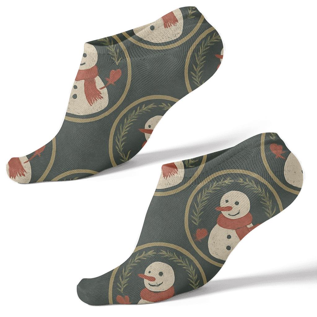 Xmas Snowman Medallions On Charcoal unique graphic ankle socks