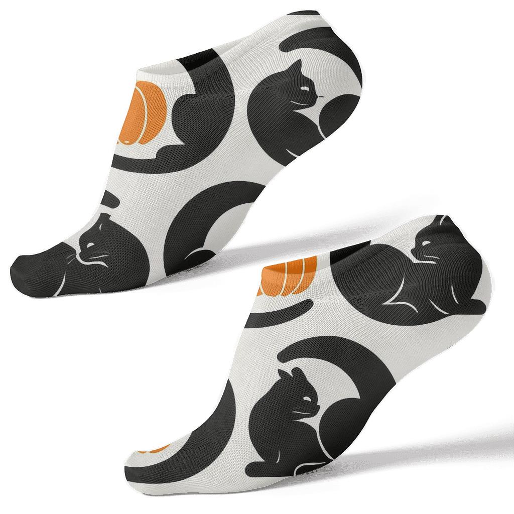Black Cat And Pumpkin Crescent Rhythm On White Background personalized ankle socks