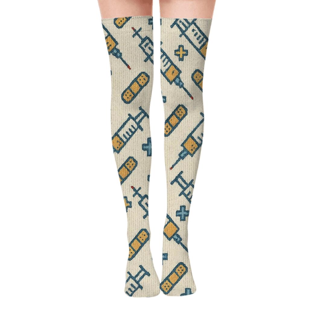 Syringe Chevron Pattern With Doctor Calm unique graphic over-the-knee socks