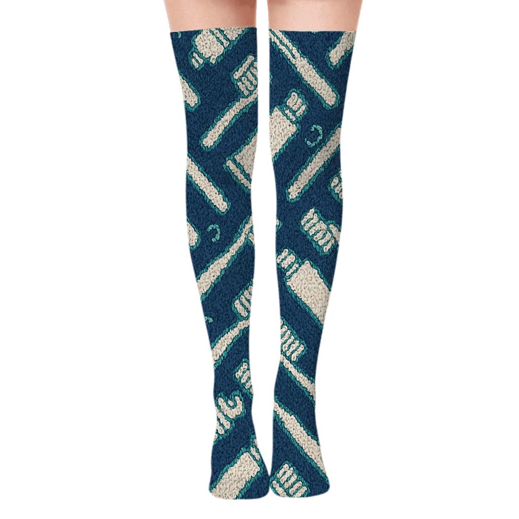 Dentist Toothbrush Chevron Knit Illusion premium cozy over-the-knee socks