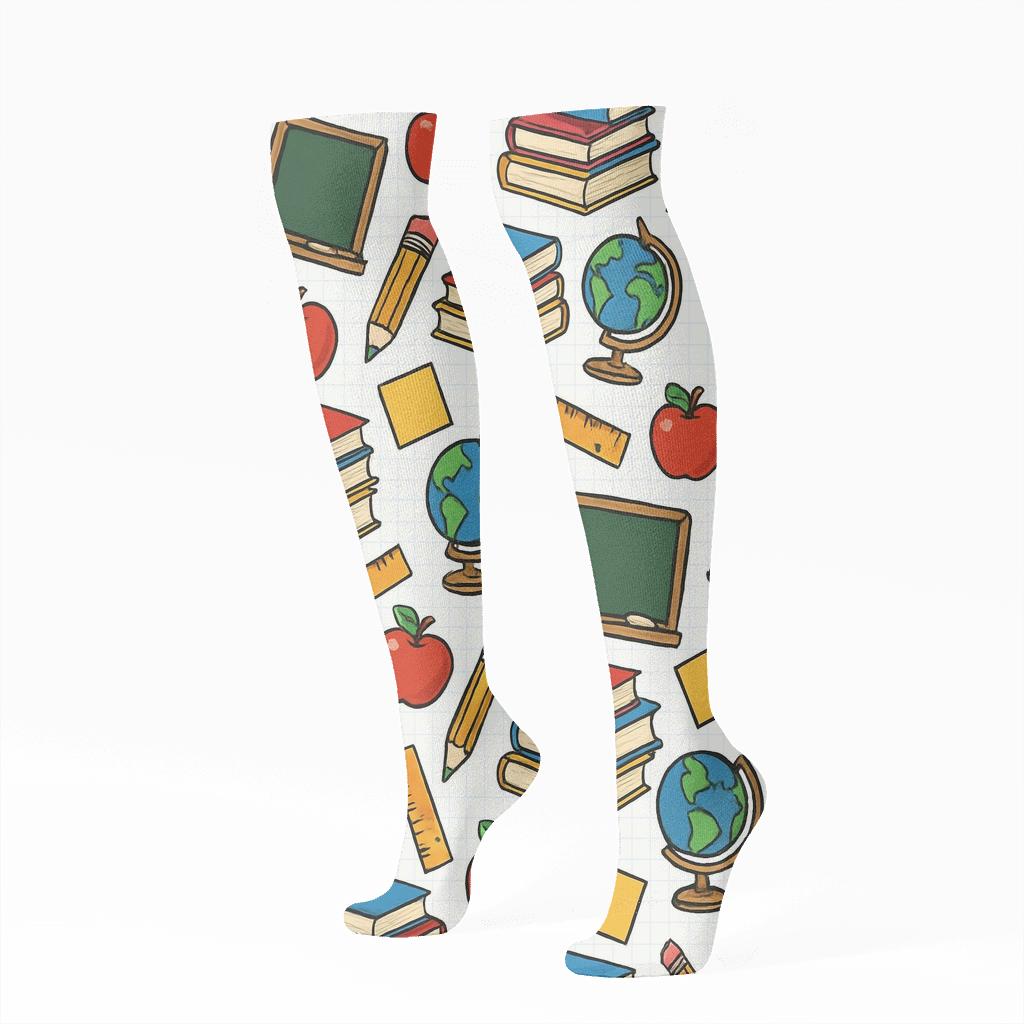 Notebook Doodles With Teacher Charm trendy patterned knee-high socks
