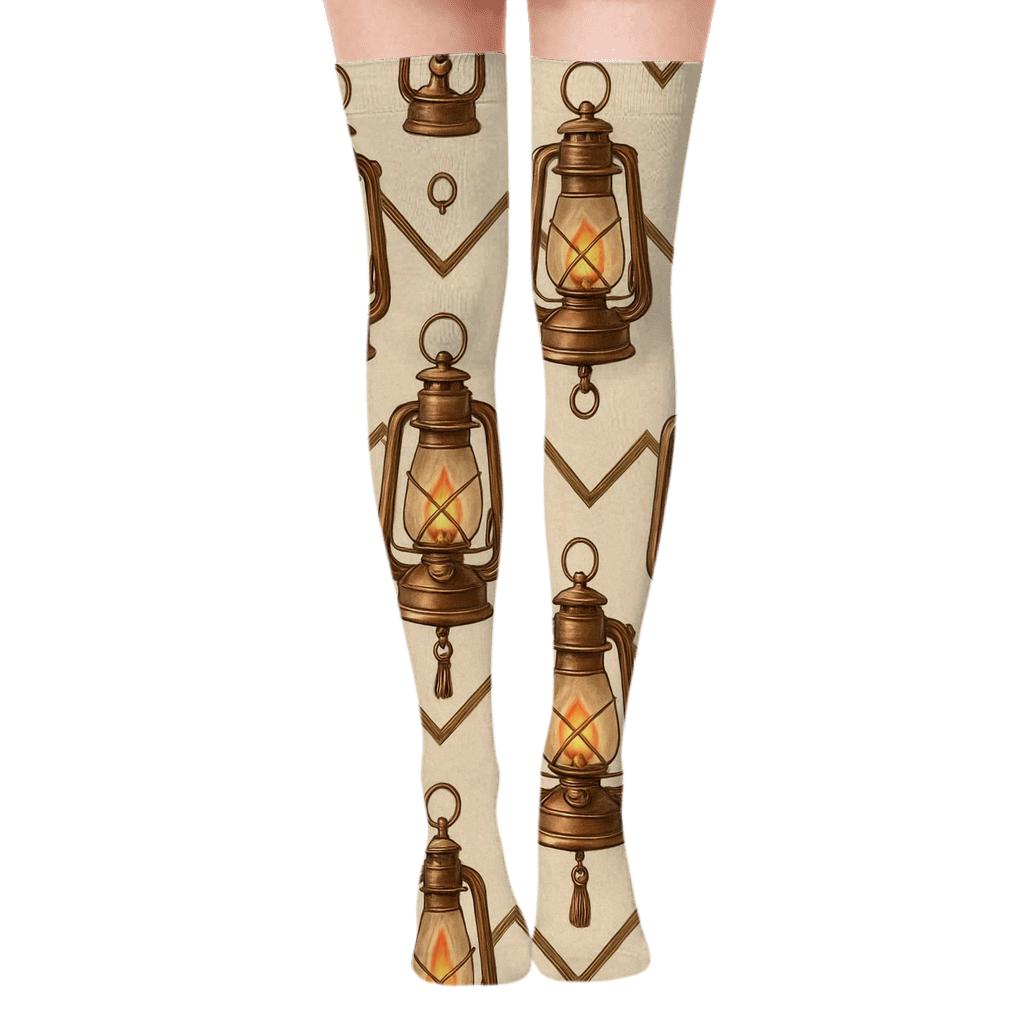 Copper Frame Lantern Chevron Band premium cozy over-the-knee socks