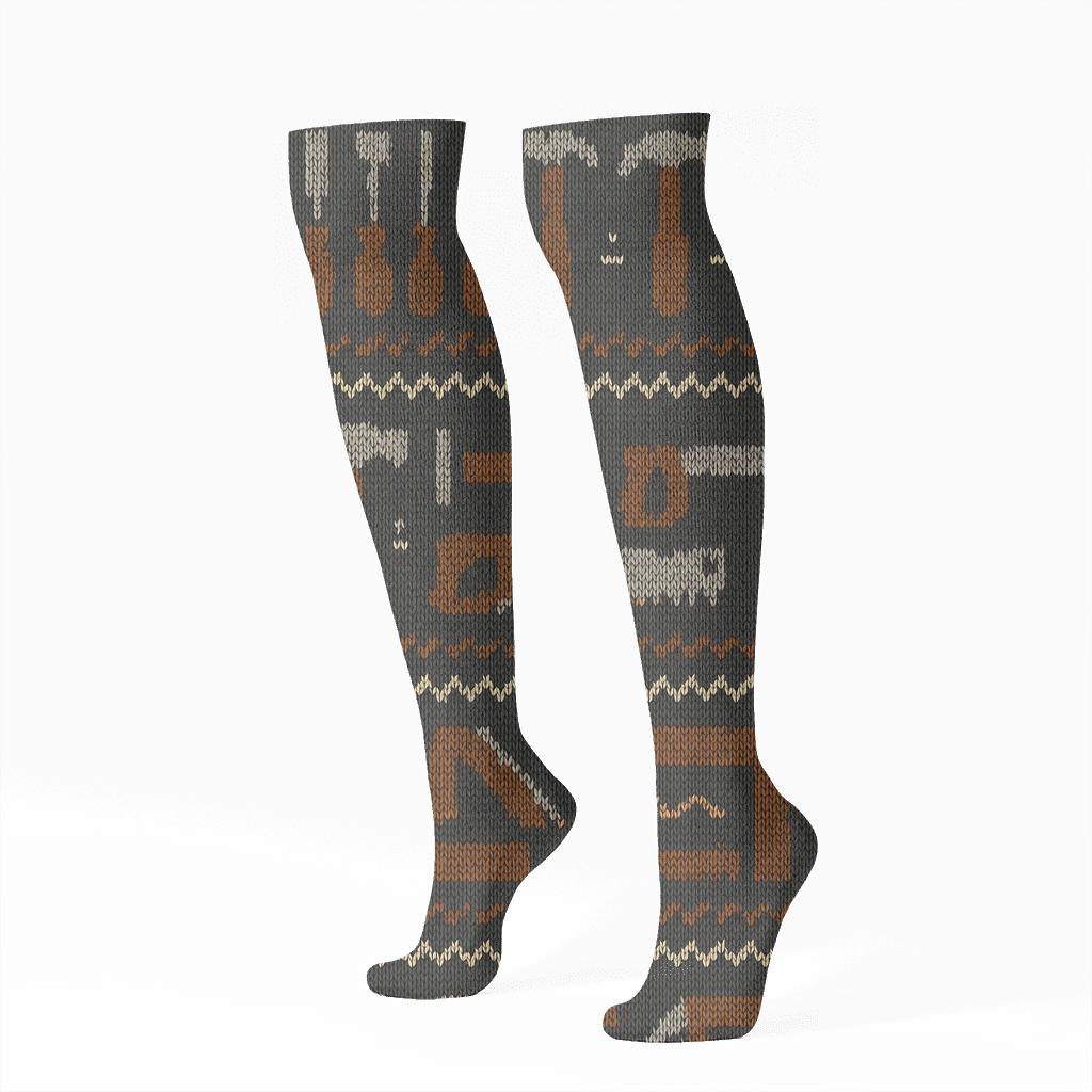Knitted Illusion Carpenter Tool Fair Isle custom knee-high socks