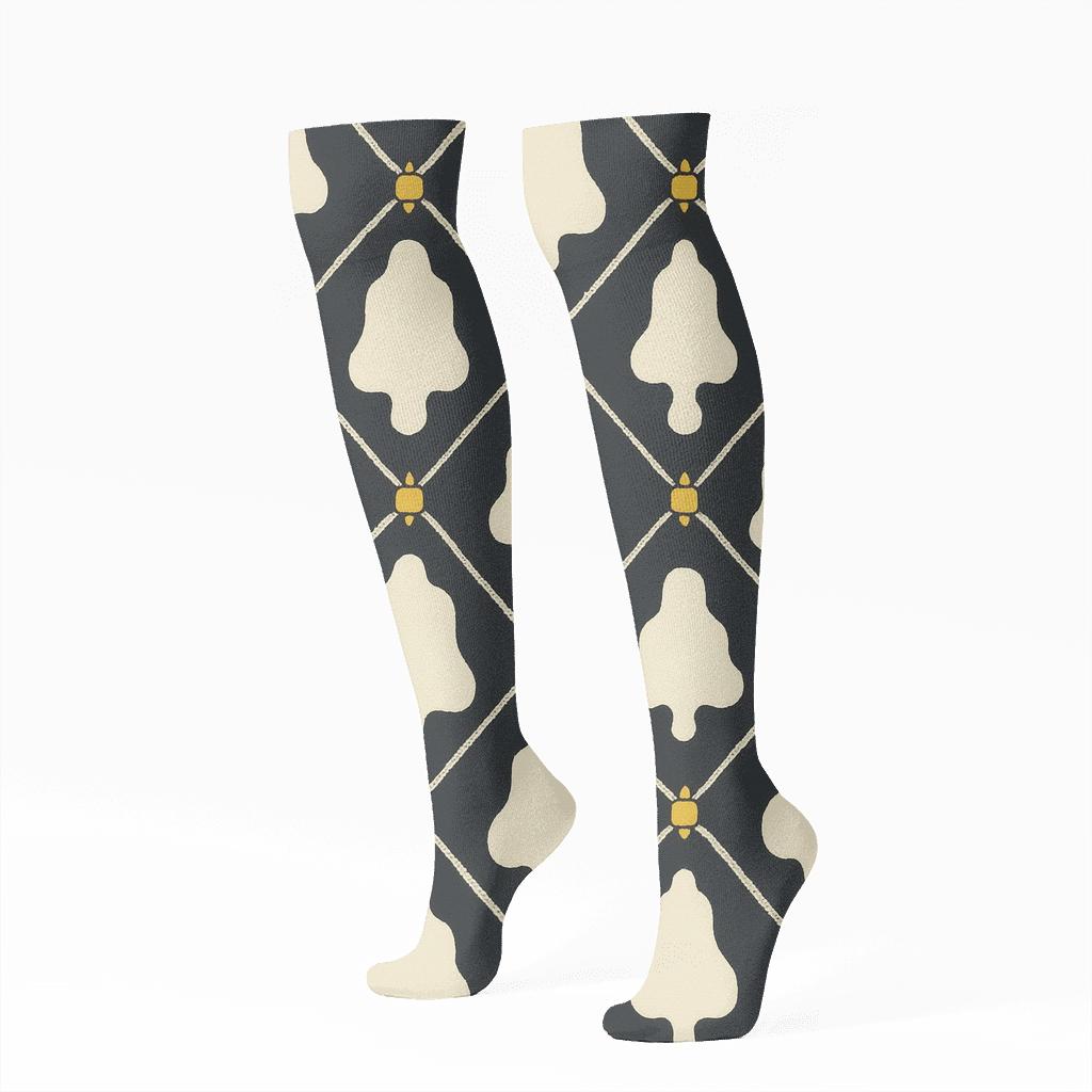 Milkway Cowbell Lattice On Charcoal comfortable cotton knee-high socks