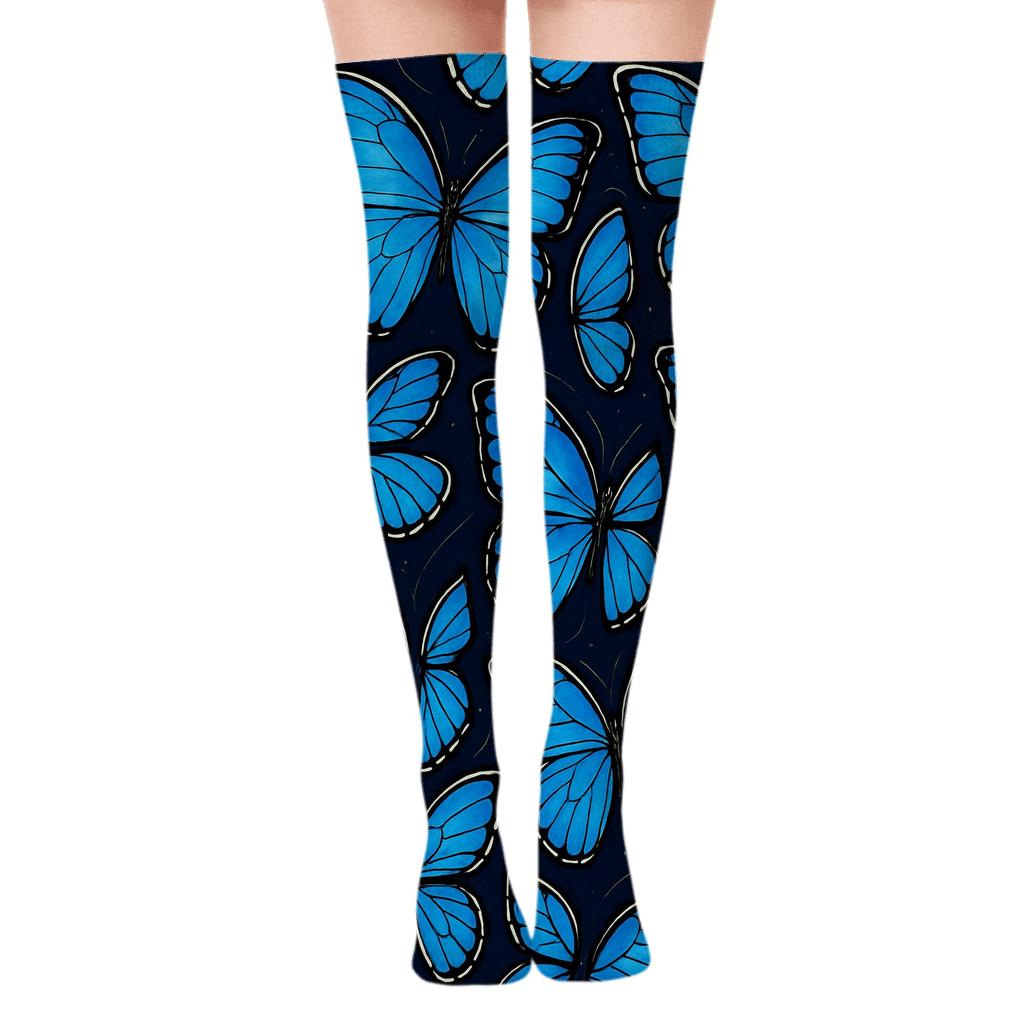 Midnight Morpho Wing Lattice personalized over-the-knee socks
