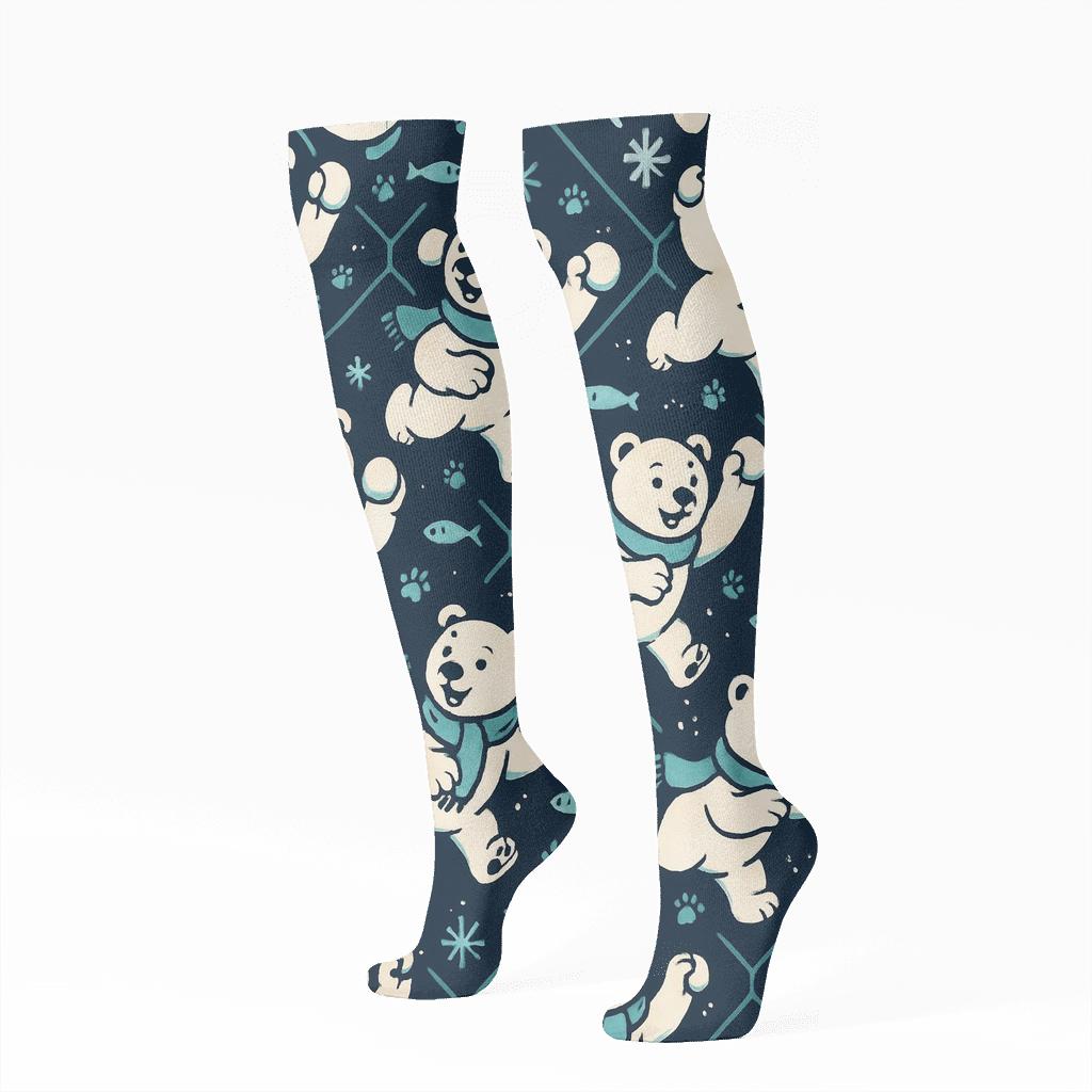 Snowball Fight Tiles With Polar Bear Cubs personalized knee-high socks