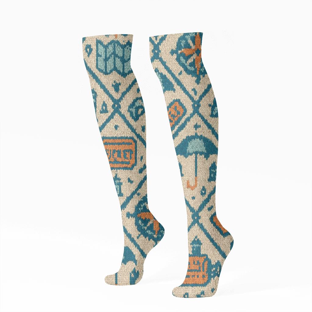 Knitted Pattern Illusion Tour Guide Compass Lattice comfortable cotton knee-high socks