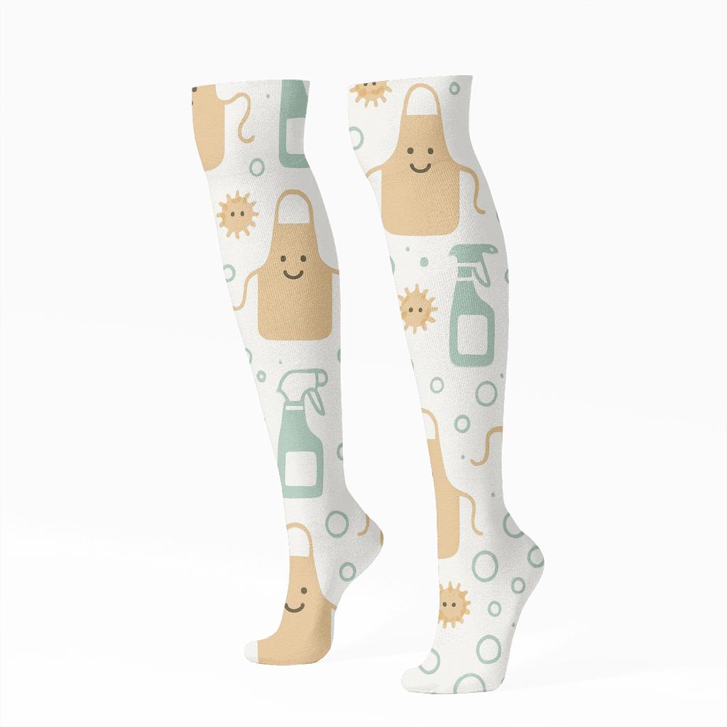 Tiled Aprons And Dust Bunnies For Housekeeper Chic stylish athletic knee-high socks