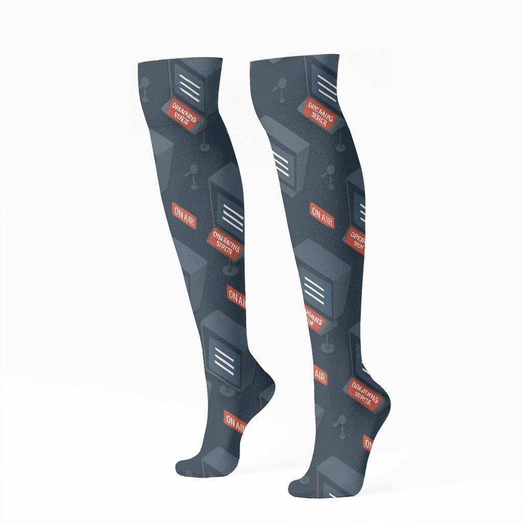 Midnight Teleprompter Lattice For News Anchor designer print knee-high socks