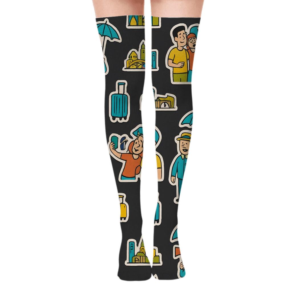 City Sticker Scatter With Tour Guide Scenes stylish fashion over-the-knee socks