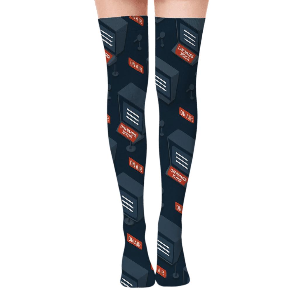 Midnight Teleprompter Lattice For News Anchor comfortable cotton over-the-knee socks