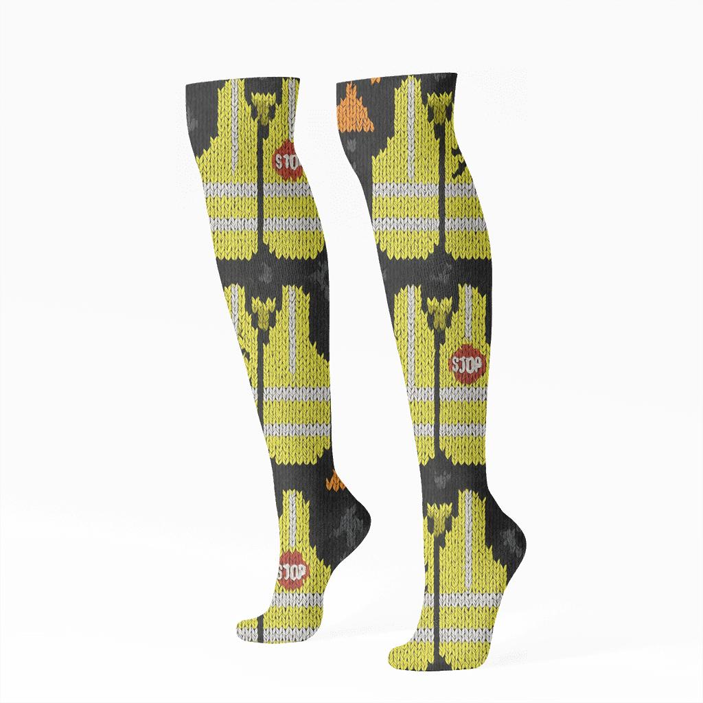 Knitted Illusion Crossing Guard Safety Stripe Lattice premium sports knee-high socks