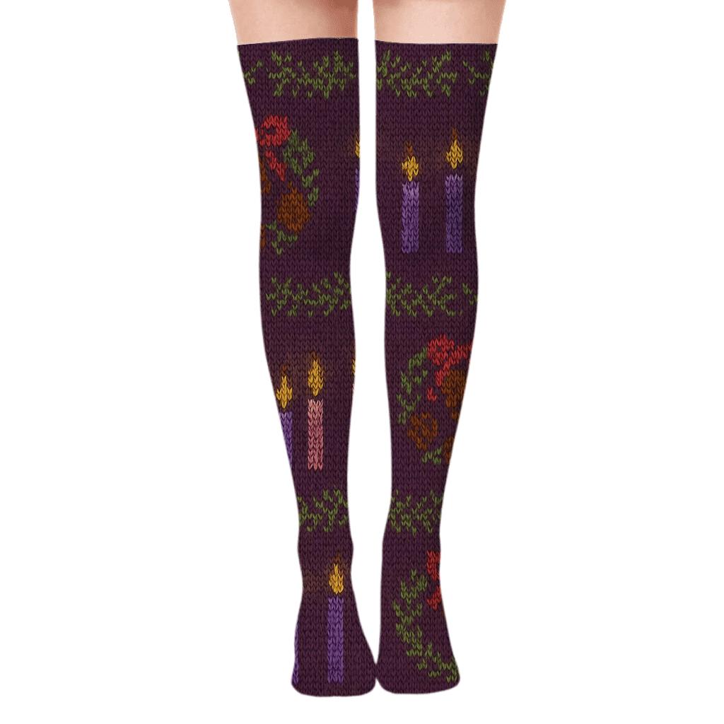 Advent Wreath Knitted Candle Band Repeat unique graphic over-the-knee socks