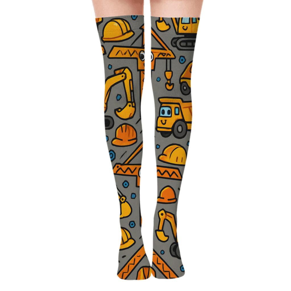 Civil Engineer Crane Parade Tessellation premium cozy over-the-knee socks