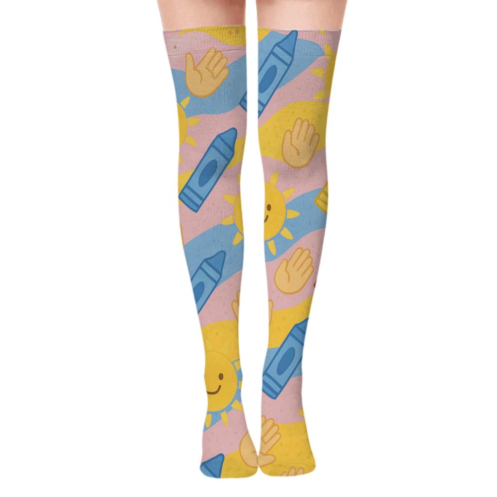 Crayon Parade Pattern For A Childcare Worker designer print over-the-knee socks
