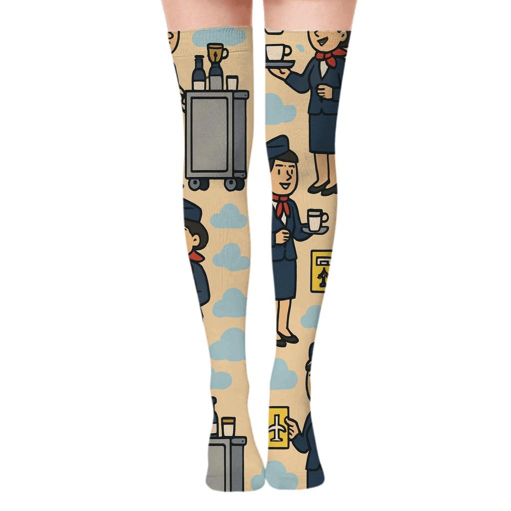 Flight Attendant Cart Service Tessellation trendy patterned over-the-knee socks