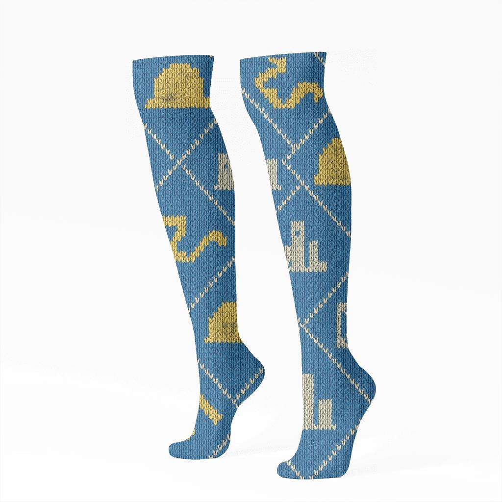 Knitted Illusion Blueprint Tiles Building Inspector comfortable cotton knee-high socks