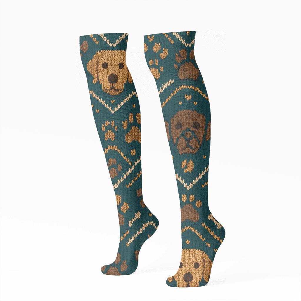 Knitted Illusion Labrador Retriever Paw Chevron premium sports knee-high socks