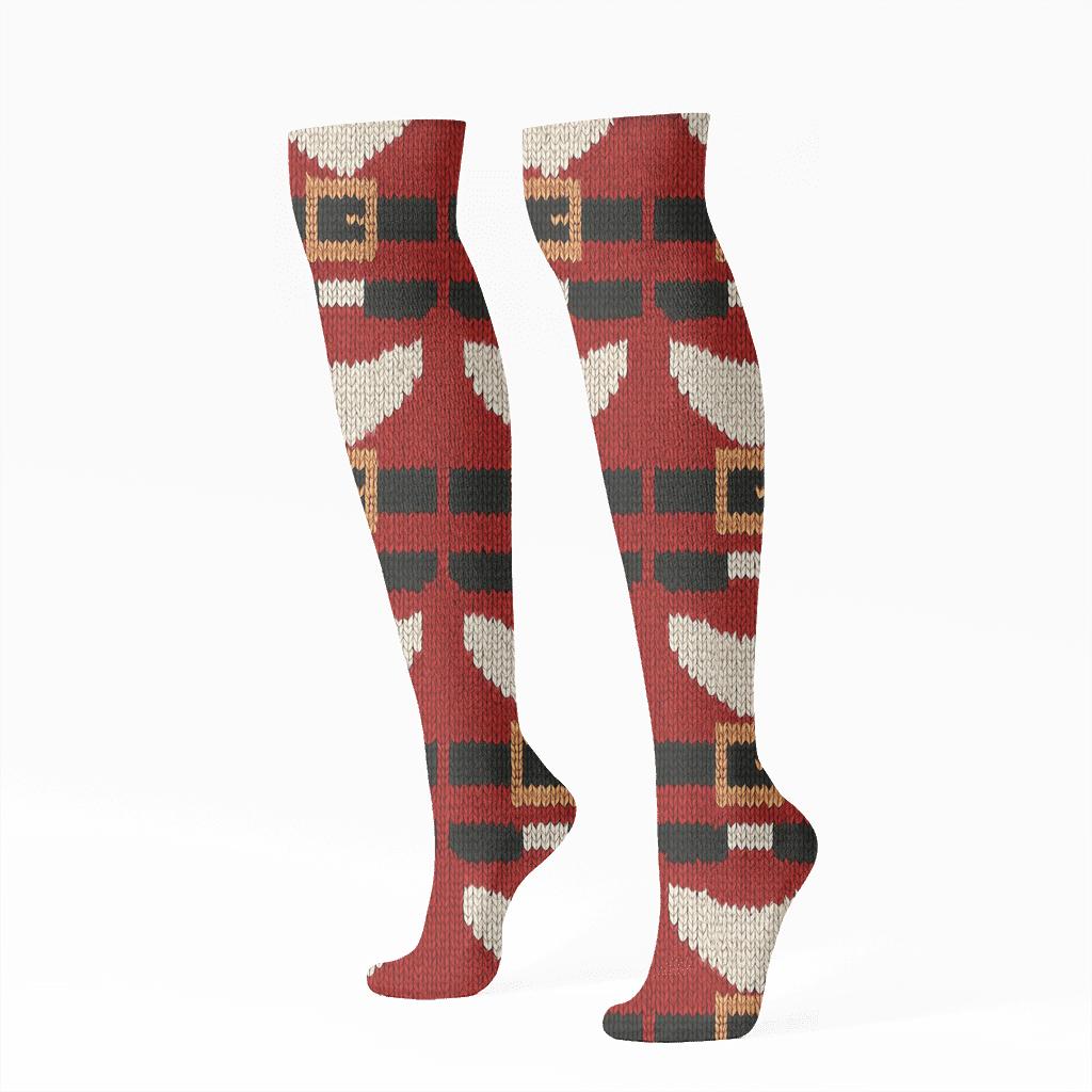 Knitted Illusion Santa Suit Tessellation stylish athletic knee-high socks