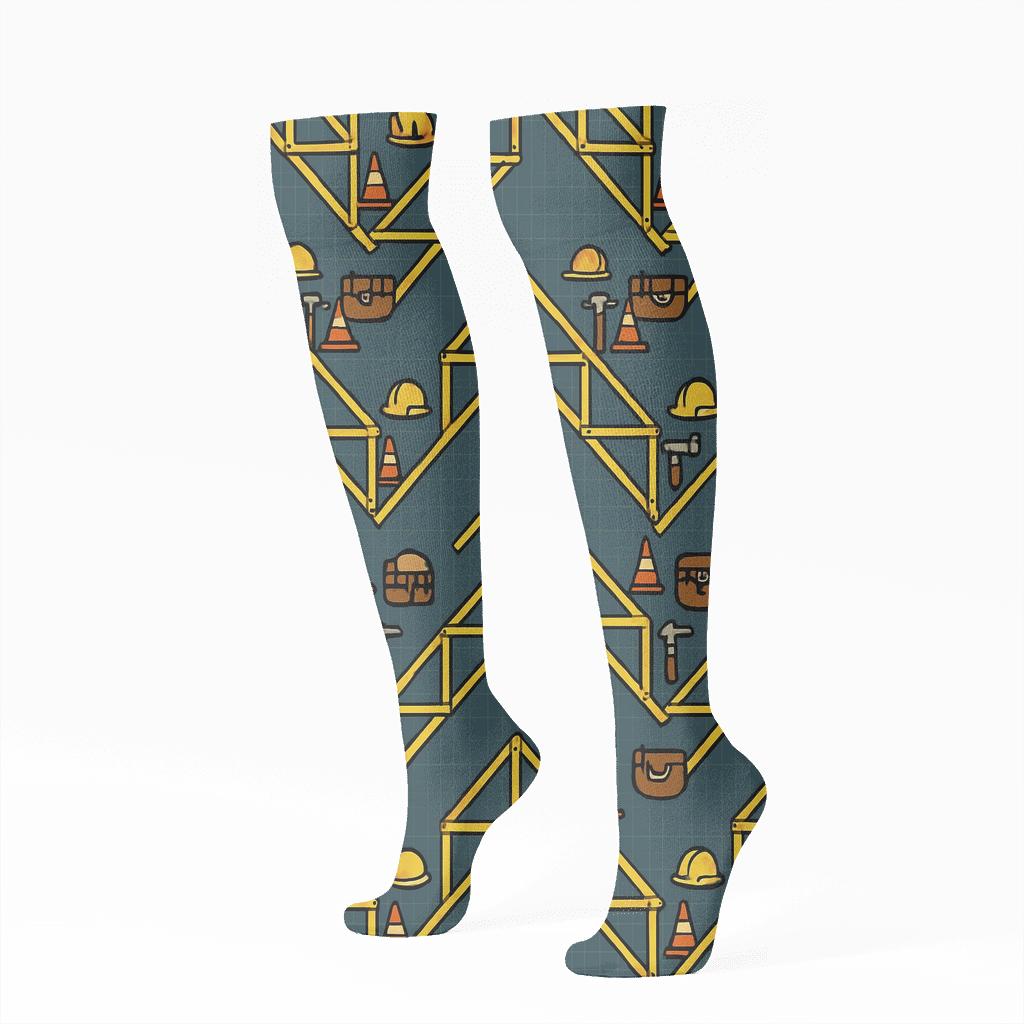 Scaffolding Chevron For Construction Worker designer print knee-high socks