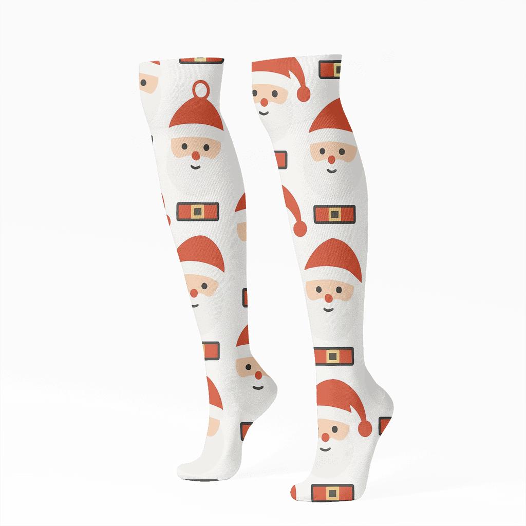 Minimal Santa Icon Pattern On White Background soft everyday knee-high socks