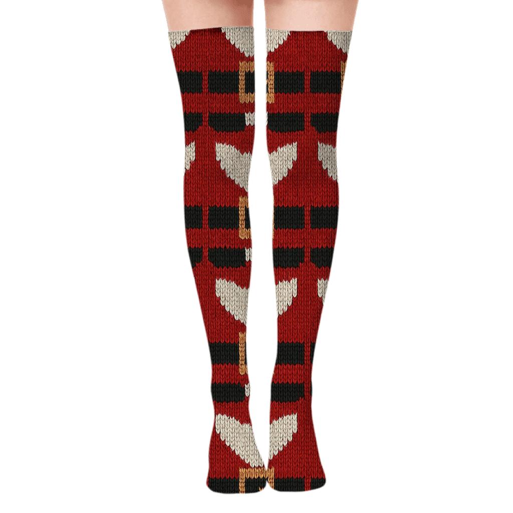 Knitted Illusion Santa Suit Tessellation trendy patterned over-the-knee socks