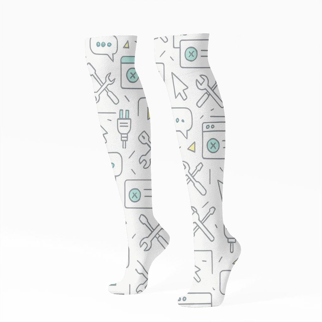 It Support Specialist Micro Icon Quilt Grid trendy patterned knee-high socks