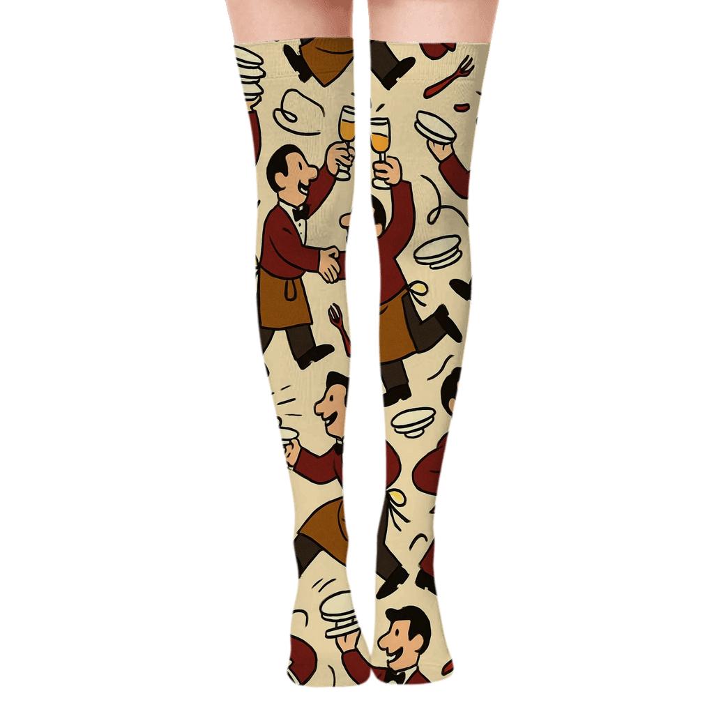 Waiter Juggling Plate Tessellation In Burgundy personalized over-the-knee socks
